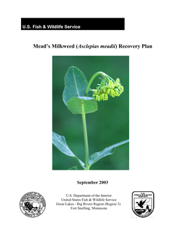 Mead's Milkweed (Asclepias Meadii) Recovery Plan