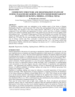 Community Structure and Regeneration Status of Schima Wallichi (Dc) Korth and Pinus Roxburghii Sargent in Forests of Banepa, Midhill, Central Nepal B