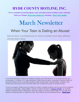 March Newsletter When Your Teen Is Dating an Abuser Advice from a Professional on How to Protect Your Teen Without Driving Them Away