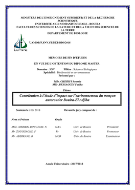 Contribution À L'étude D'impact Sur L'environnement Du Tronçon