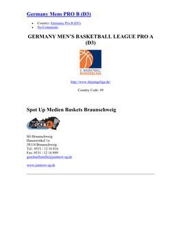 Germany Men's Basketball League Pro A