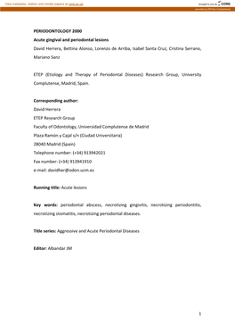 Acute Periodontal Lesions. Periodontology 2000