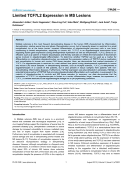 Limited TCF7L2 Expression in MS Lesions