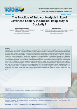 The Practice of Salawat Nariyah in Rural Javanese Society Indonesia: Religiosity Or Sociality?