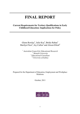 Current Requirements for Tertiary Qualifications in Early Childhood Education: Implications for Policy