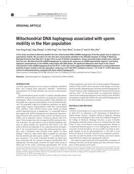 Mitochondrial DNA Haplogroup Associated with Sperm Motility in the Han Population