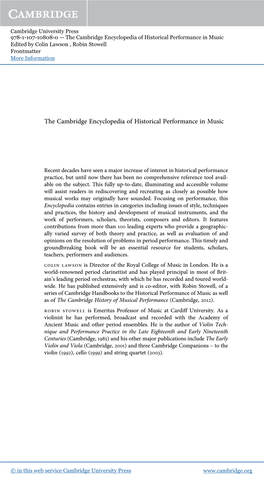 The Cambridge Encyclopedia of Historical Performance in Music Edited by Colin Lawson , Robin Stowell Frontmatter More Information
