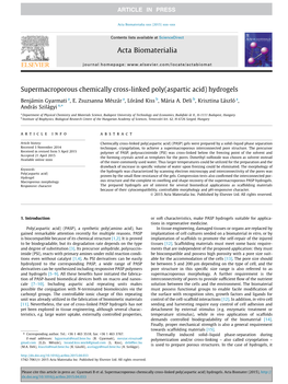 Supermacroporous Chemically Cross-Linked Poly(Aspartic Acid) Hydrogels