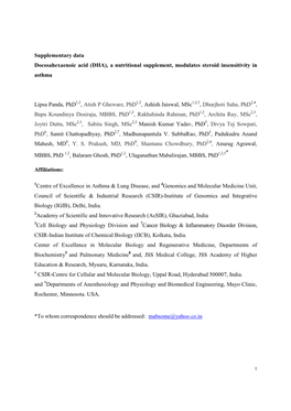 Supplementary Data Docosahexaenoic Acid (DHA), a Nutritional Supplement, Modulates Steroid Insensitivity in Asthma