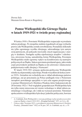 Pomoc Wielkopolski Dla Górnego Śląska W Latach 1919-1921 W Świetle Prasy Regionalnej