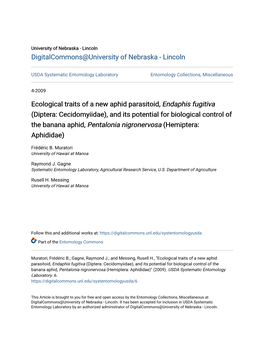 Ecological Traits of a New Aphid Parasitoid, <I>Endaphis Fugitiva</I>