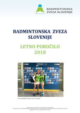 Badmintonska Zveza Slovenije Letno Poročilo 2018