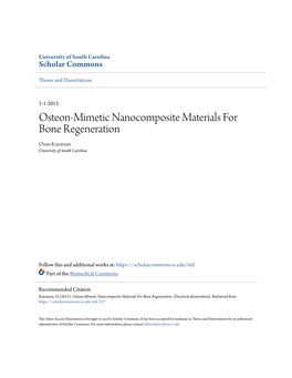 Osteon-Mimetic Nanocomposite Materials for Bone Regeneration Ozan Karaman University of South Carolina