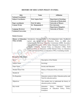 History of Education Policy in India