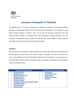 Insurance Companies in Thailand