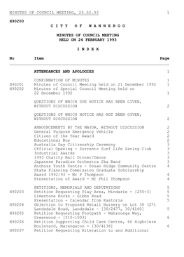 Ordinary Meeting of Council Has Been Scheduled for 7.30 Pm on WEDNESDAY, 24 MARCH 1993