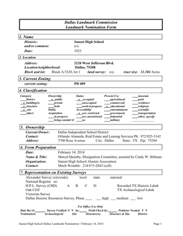 Dallas Landmark Commission Landmark Nomination Form 1