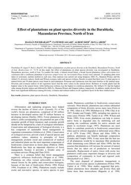 Effect of Plantations on Plant Species Diversity in the Darabkola, Mazandaran Province, North of Iran