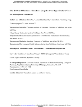 Deletion of Glutathione S-Transferase Omega 1 Activates Type I Interferon Genes