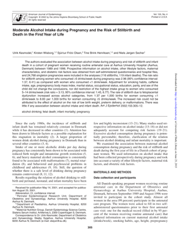 Moderate Alcohol Intake During Pregnancy and the Risk of Stillbirth and Death in the First Year of Life