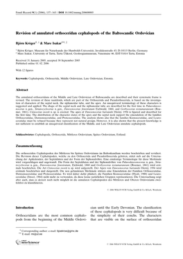 Revision of Annulated Orthoceridan Cephalopods of the Baltoscandic Ordovician