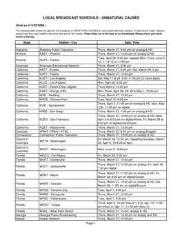 Local Broadcast Schedule - Unnatural Causes