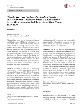 Resource Stress As an Alternative to the Abandonment of Peel Town, Swan River Colony, 1829–1830