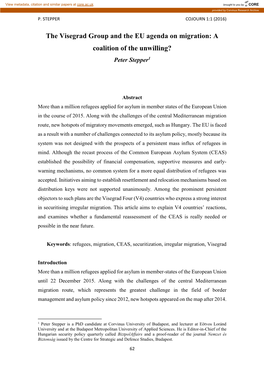The Visegrad Group and the EU Agenda on Migration: a Coalition of the Unwilling? Peter Stepper1
