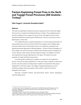 Factors Explaining Forest Fires in the Serik and Taşağıl Forest Provinces (SW Anatolia - Turkey)1