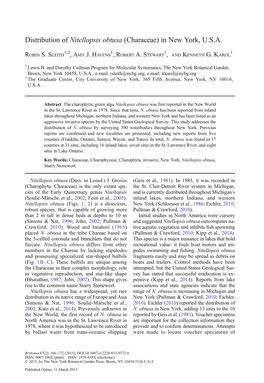 Distribution of Nitellopsis Obtusa (Characeae) in New York, U.S.A