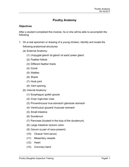 Slaughter Inspection Training Page6- 1 Poultry Anatomy 04-18-2017