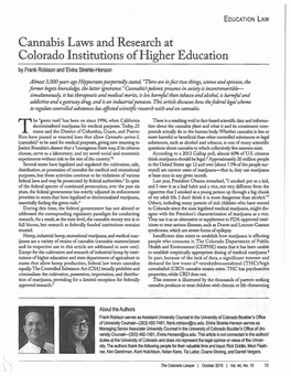 Cannabis Laws and Research at Colorado Institutions of Higher Education by Frank Robison and Elvira Strehle-Henson