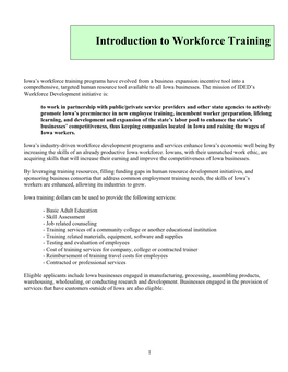 Introduction to Workforce Training