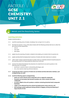 Factfile: Gcse Chemistry: Unit 2.1