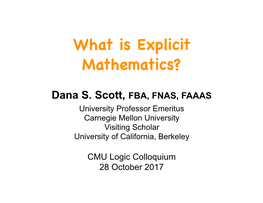 What Is Explicit Mathematics?