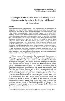 Dozakhpur to Jannatabad: Myth and Reality As an Environmental Episode in the History of Bengal Md