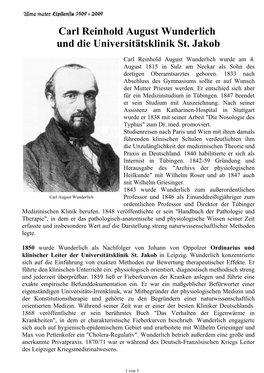 Carl Reinhold August Wunderlich Und Die Universitätsklinik St. Jakob