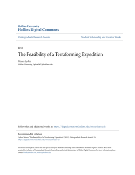 The Feasibility of a Terraforming Expedition By: Maura Lydon