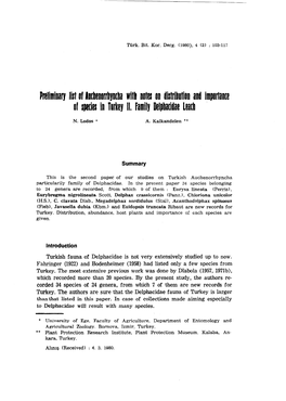 Preliminaryliıt 8F Iıbenorrbyneba Witb Noteı on Diıtribution and Importance of Ipecieı in Turkey II