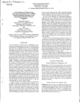 U L ' H CA ^ 1QO / L Made in United States of America »• / K Reorinted from the VELIGER Reprinted from the VELIGER Vol. 39