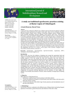 A Study on Traditional Agroforestry Practices Existing at Bastar Region of Chhattisgarh