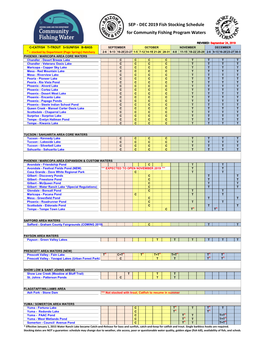 SEP - DEC 2019 Fish Stocking Schedule for Community Fishing Program Waters