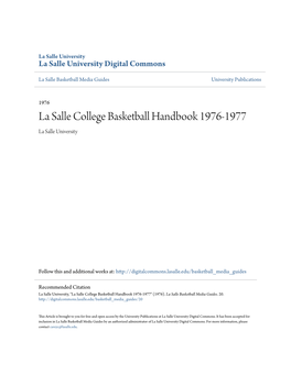 La Salle College Basketball Handbook 1976-1977 La Salle University