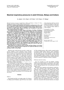 Maximal Respiratory Pressures in Adult Chinese, Malays and Indians