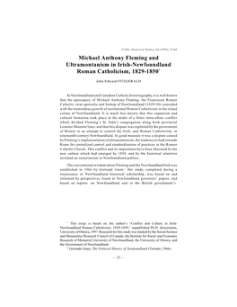 Michael Anthony Fleming and Ultramontanism in Irish-Newfoundland Roman Catholicism, 1829-18501