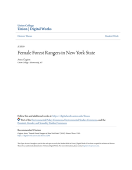 Female Forest Rangers in New York State Anna Gagion Union College - Schenectady, NY