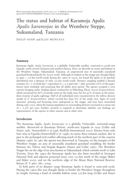 The Status and Habitat of Karamoja Apalis Apalis Karamojae in the Wembere Steppe, Sukumaland, Tanzania