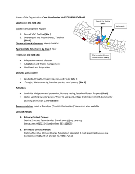 Care Nepal Under HARIYO BAN PROGRAM Location of the Field Site