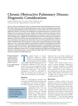 Chronic Obstructive Pulmonary Disease: Diagnostic Considerations MARVIN DEWAR, M.D., J.D., and R
