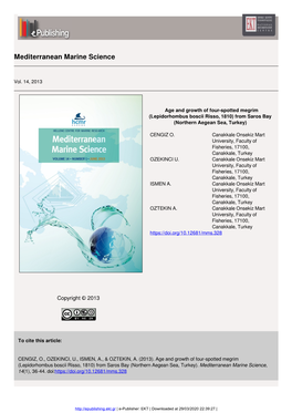 Age and Growth of the Four-Spotted Megrim (Lepidorhombus Boscii Risso, 1810) from Saros Bay (Northern Aegean Sea, Turkey)